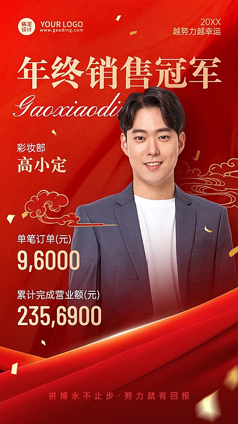 微商年终年末销售业绩表彰喜报人物手机海报
