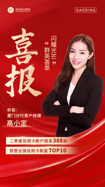 金融保险银行业绩表彰喜报贺报红金风人物海报预览效果