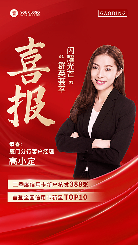 金融保险银行业绩表彰喜报贺报红金风人物海报