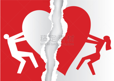 白色,红色,纸,撕破的,伴侣,男人,女人,问题,离婚