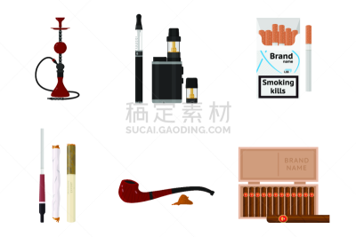 烟草,平坦的,传统,背景分离,香料,多样,癌症,哨嘴,尼古丁,复古风格