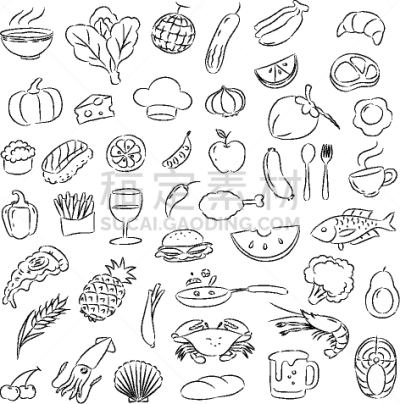 食品,插画,白色,饮料,蔬菜,肉,咖啡,海产,图像,西瓜