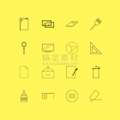 轮廓,直的,图标集,办公室,计算机图标,书,橡皮擦,文档,练习本