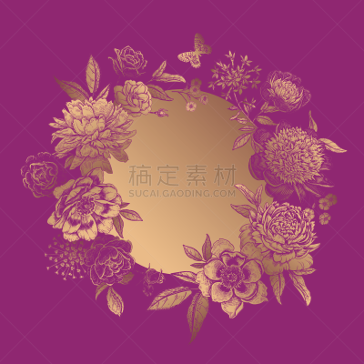 边框,园林,牡丹,蝴蝶,花环,自然美,黄金,玫瑰,华丽的,请柬