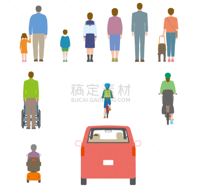 背面视角,绘画插图,人,摄像机拍摄角度,骑自行车,老年男人,仅日本人,汽车,交通,顶部