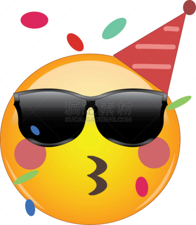 生日,派对帽,乐趣,庆祝,表情符号,黄色,五彩纸屑,人的头部,庆祝,亲吻