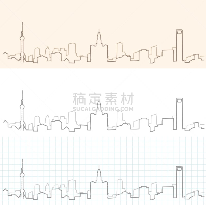 城市天际线,上海,亚洲,铅笔,矢量,侧面像,草图,绘制,剪影