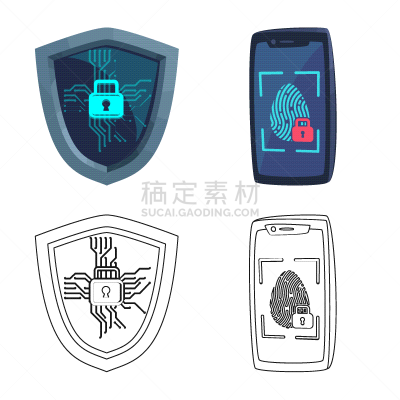 分离着色,安全,标志,电子人,垃圾邮件,数据,计算机,安全的,收集