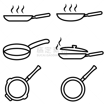 计算机图标,品牌名称,线条,分离着色,白色背景,煎锅,不锈钢,热,暗色,布置