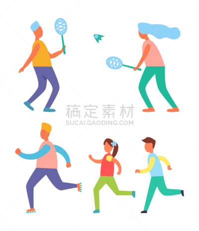 羽毛球,慢跑,绘画插图,矢量,业余爱好,健康保健,运动,家庭,健康,迅速