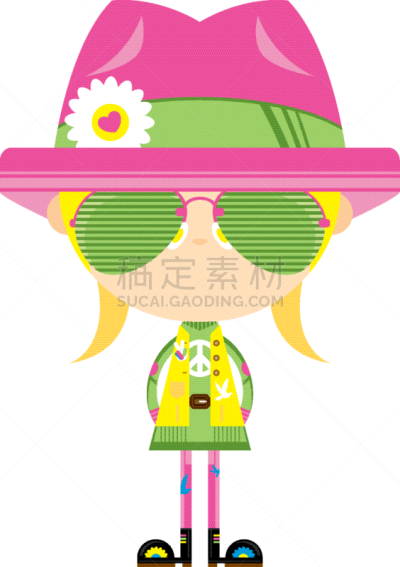 可爱的,嬉皮士,女孩,动画片,人,呢帽,图像,爱,花