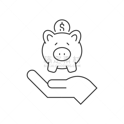 小猪扑满,线图标,白色背景,手牵手,商务,安全,保险箱,细的,保险,猪