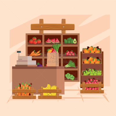 蔬菜,商店,水果,商务,超级市场,家具,架子,矢量,想法,设计
