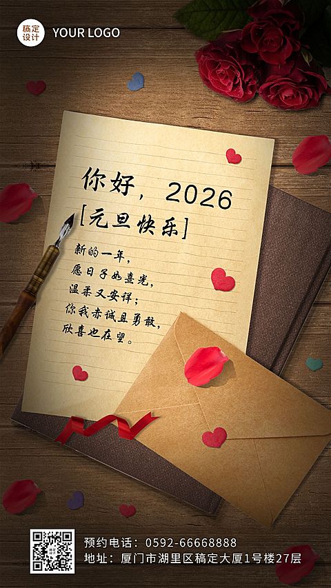 元旦节祝福手写卡片合成手机海报