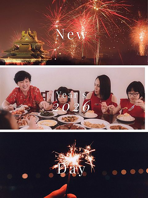 春节晒图春节祝福新年祝福跨年朋友圈拼图创意晒照三格图plog小红书配图