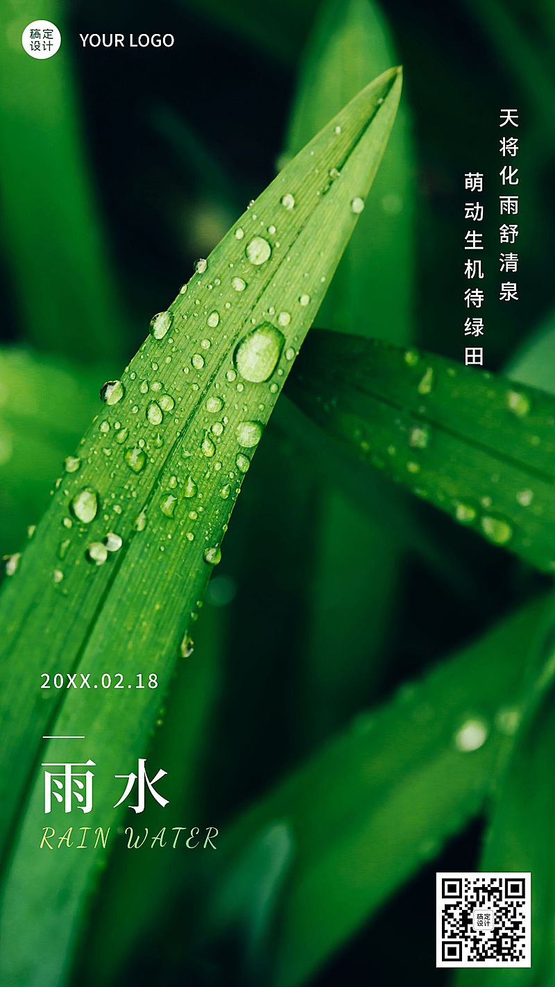 雨水节气清新实景手机海报