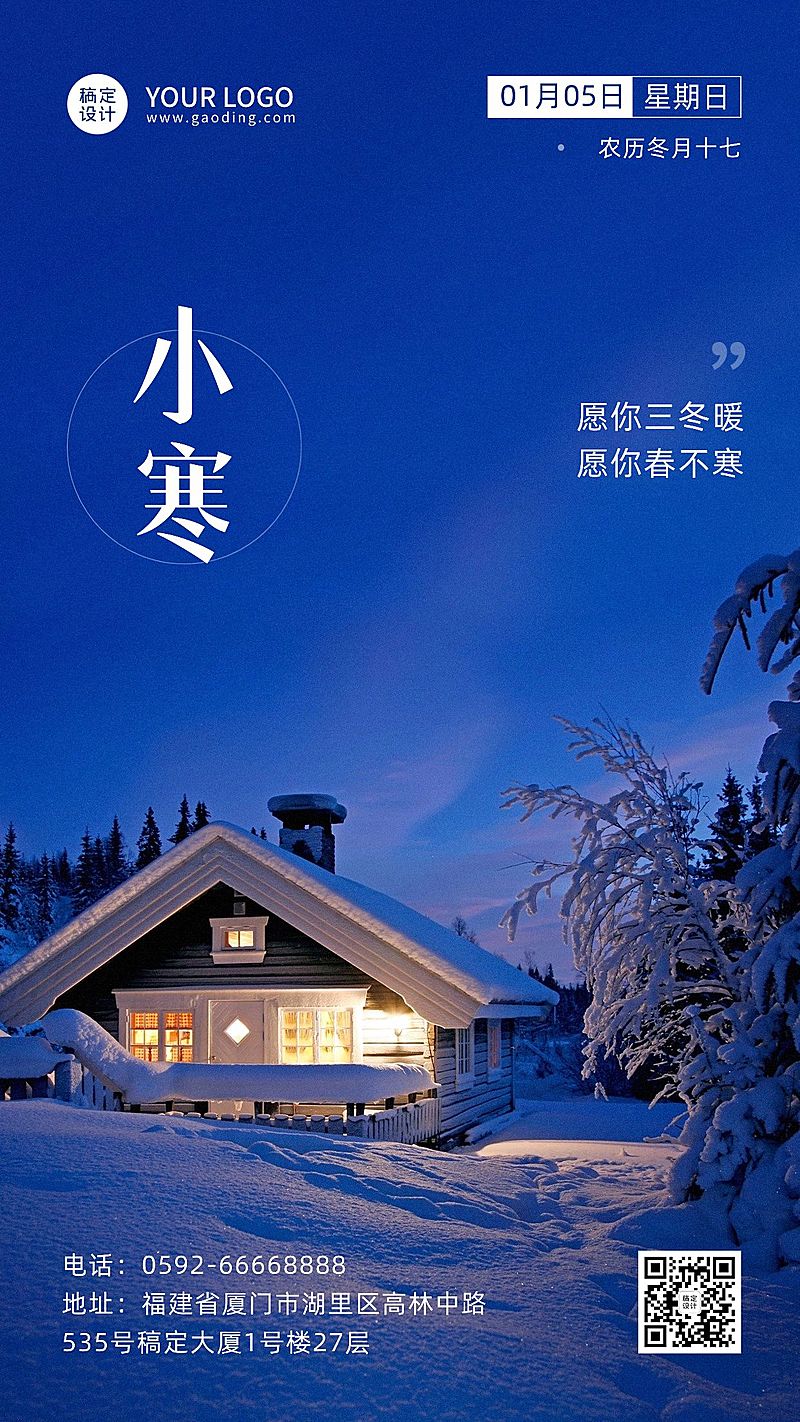 小寒节气祝福雪花实景手机海报