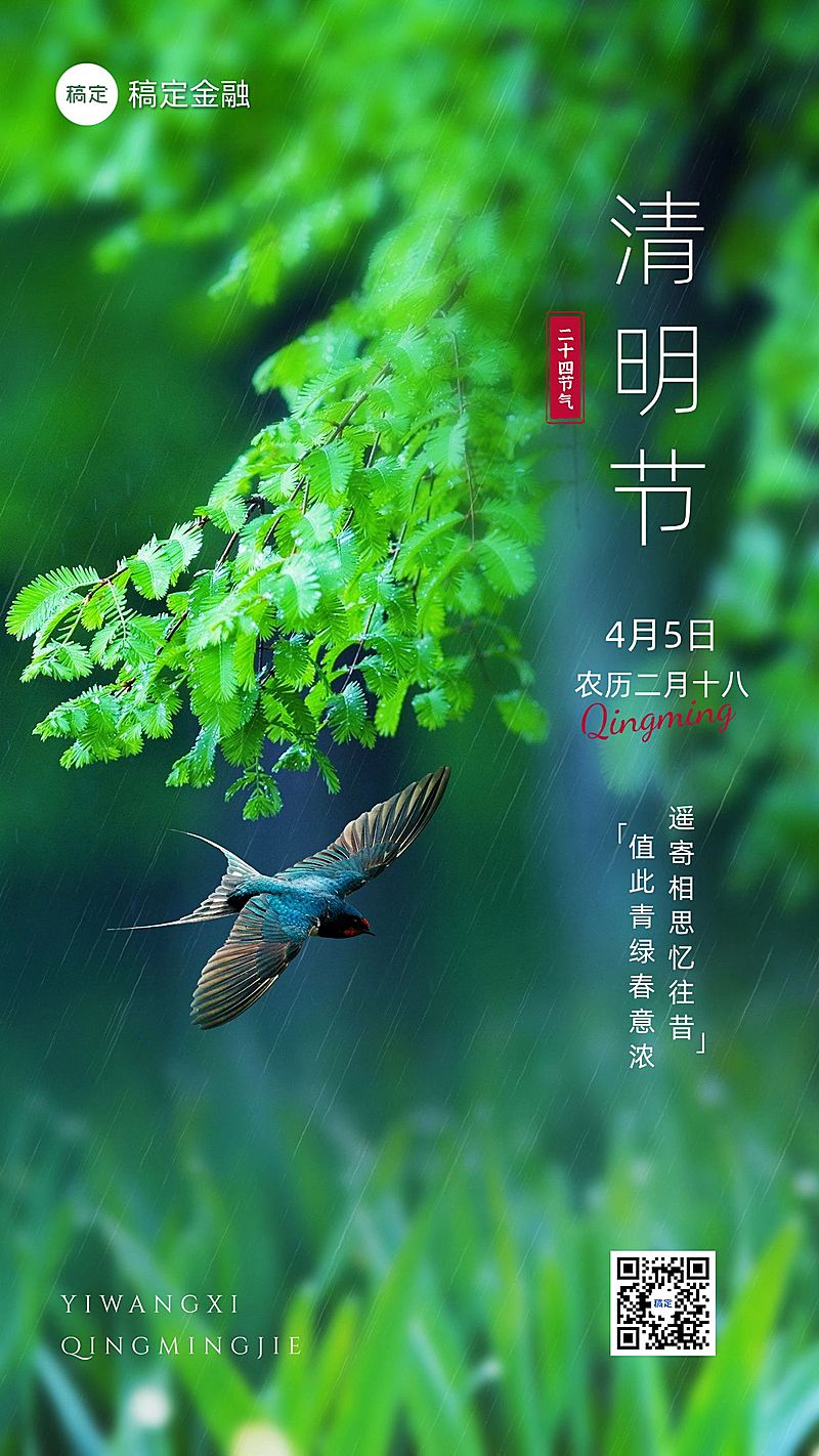 清明节金融保险节日祝福问候实景风手机海报