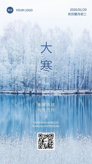 大寒金融保险节气祝福实景风手机海报预览效果