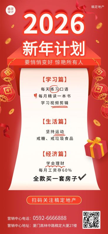 新年房地产愿望清单营销喜庆海报 预览效果