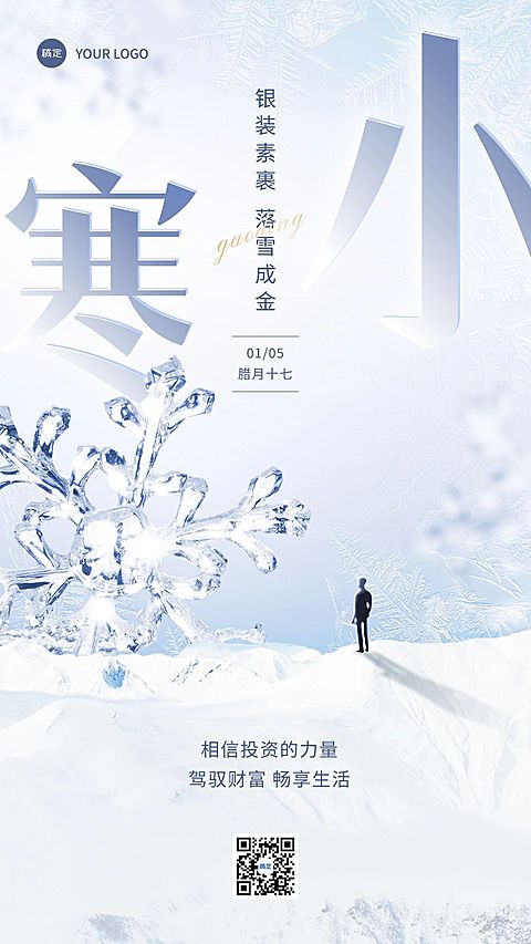 小寒金融保险节气祝福实景风手机海报
