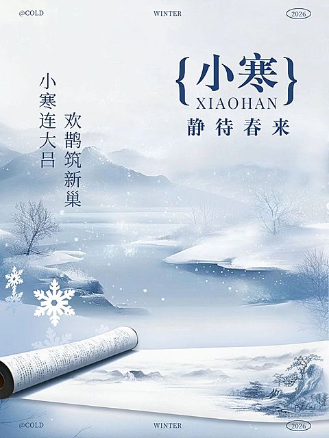 小寒节气祝福小红书封面aigc
