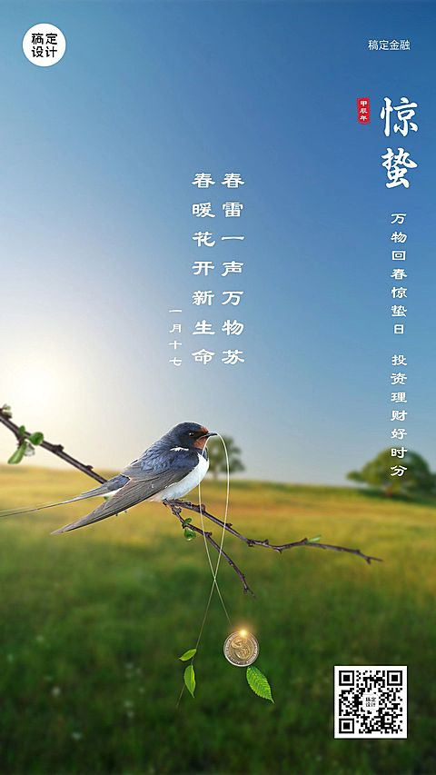 惊蛰金融保险节气祝福实景海报
