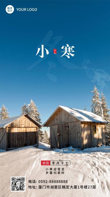 小寒节气祝福冬日飘雪实景手机海报预览效果