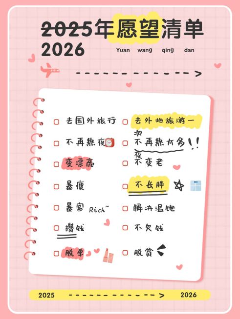 元旦跨年新年愿望清单手帐风小红书配图预览效果