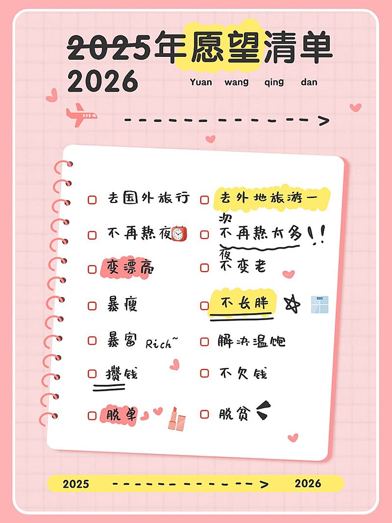 元旦跨年新年愿望清单手帐风小红书配图