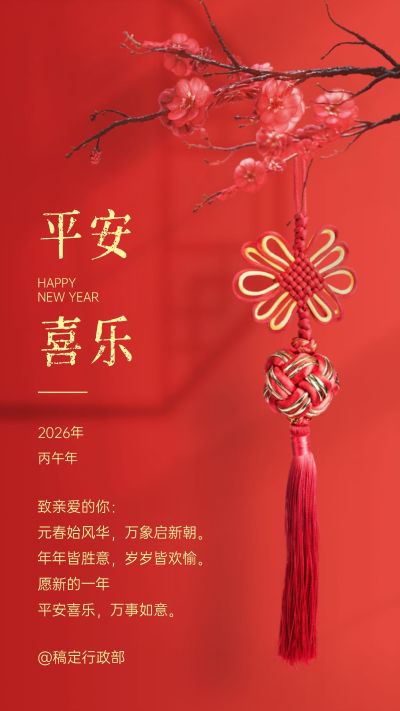 喜庆新年春节实景复古中国结祝福贺卡海报