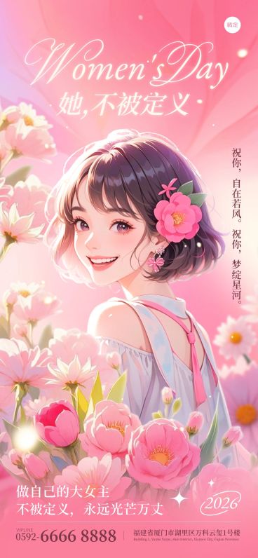三八妇女节女神女王节唯美感插画女性海报AIGC预览效果