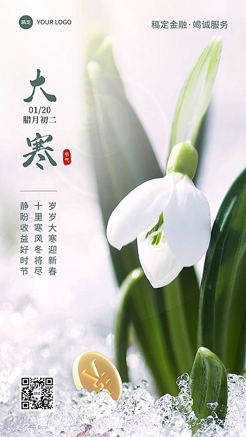 大寒金融保险节气祝福实景合成风手机海报