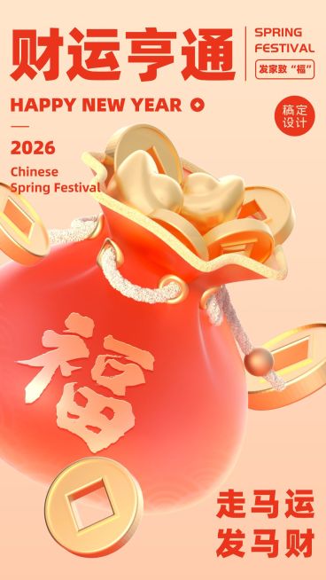 春节创意元素系列财运亨通手机海报预览效果