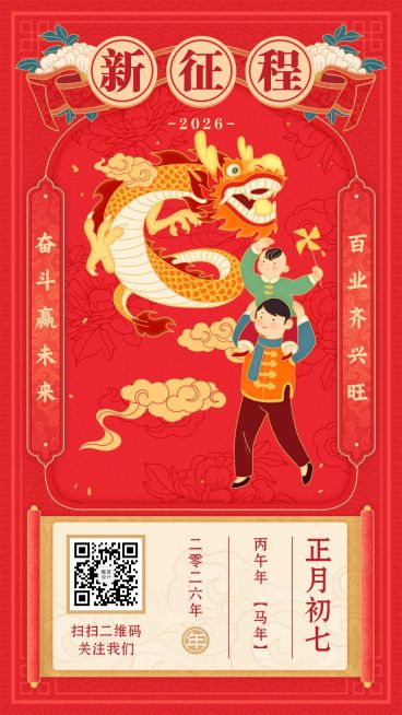 春节祝福年俗海报新征程正月初七预览效果