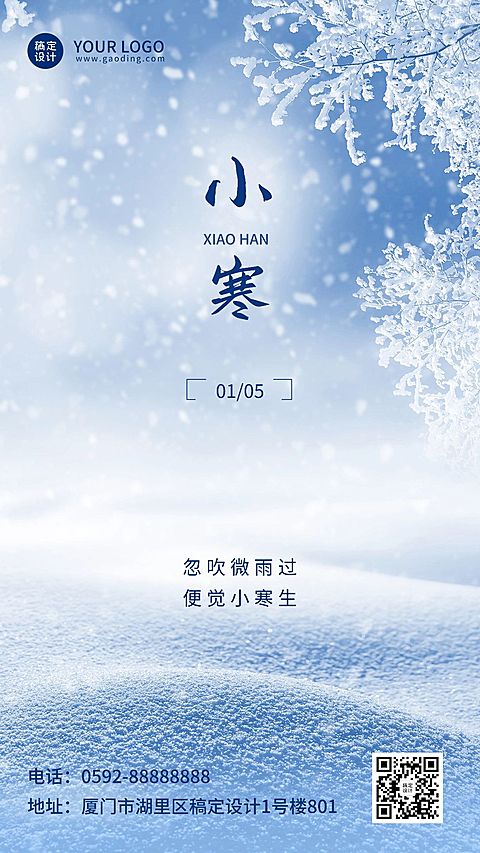 小寒节气祝福雪花实景手机海报