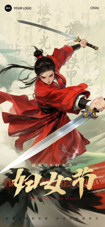 三八妇女节女神女王节节日祝福冲击感全屏竖版海报AIGC预览效果