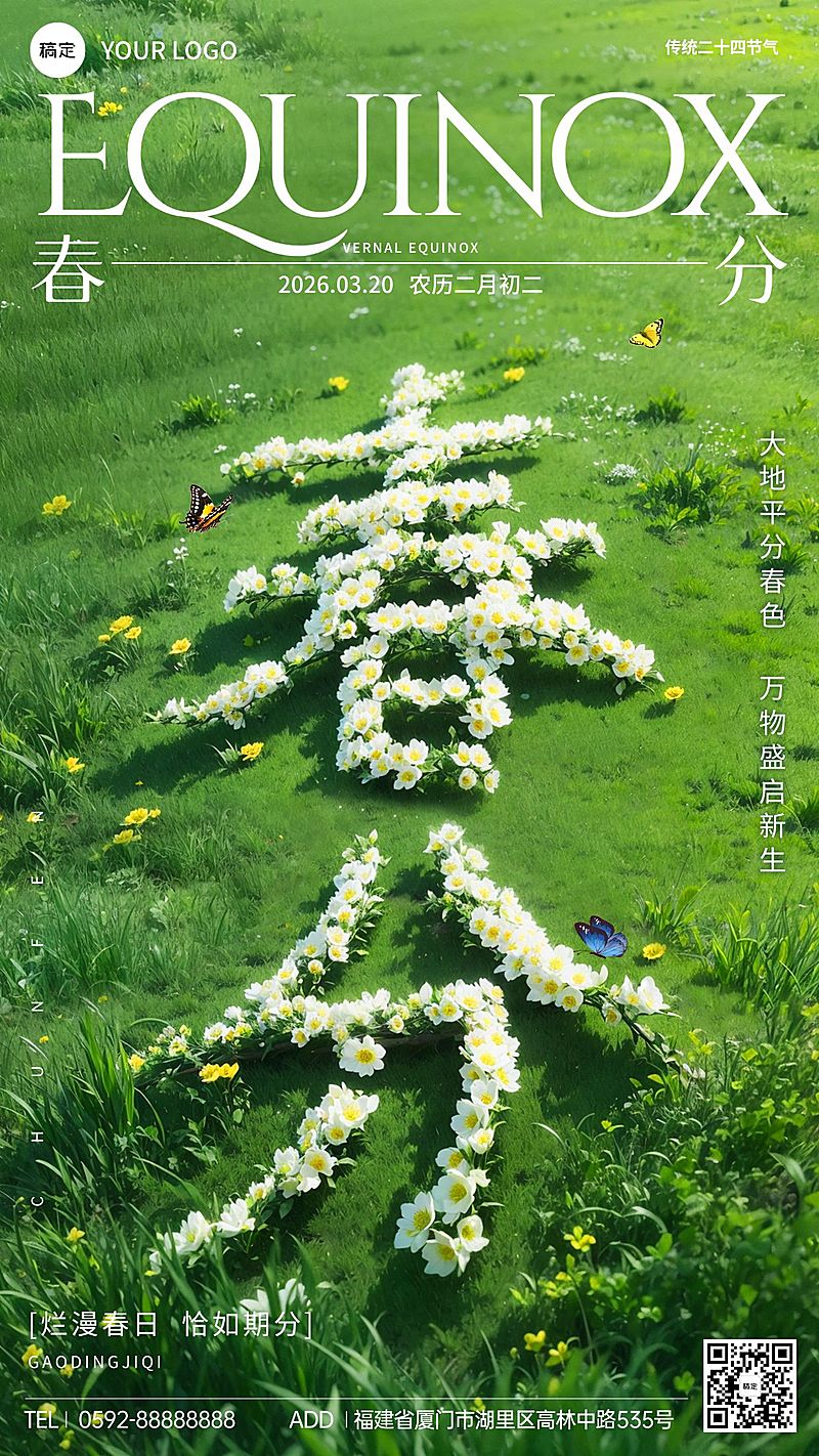 春分通用节气祝福手机海报AIGC