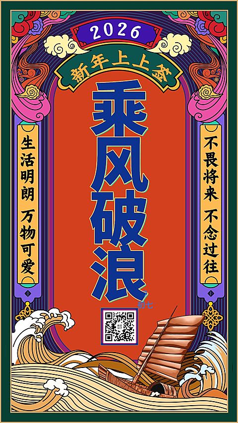 春节乘风破浪新年签祝福手机海报