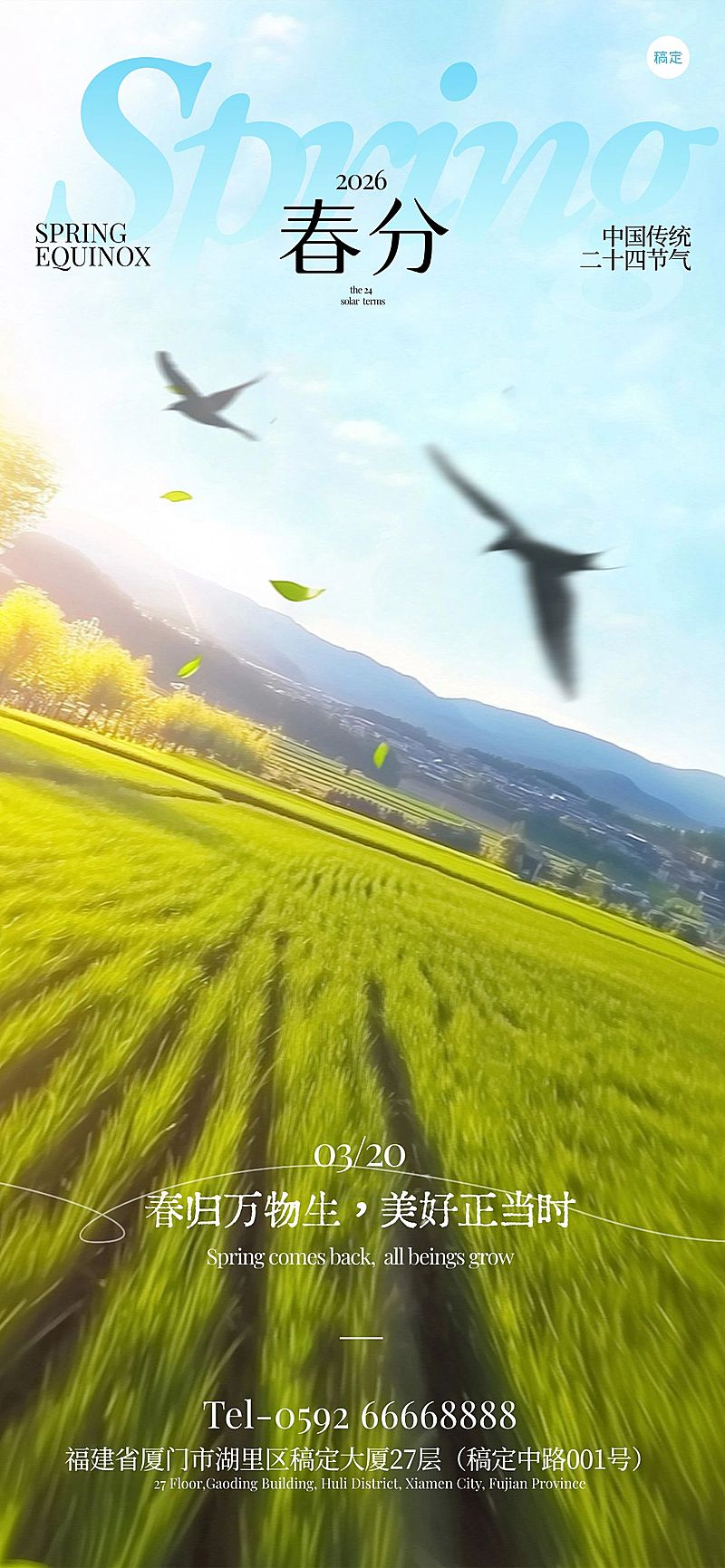 春分实景光草地天空海报AIGC