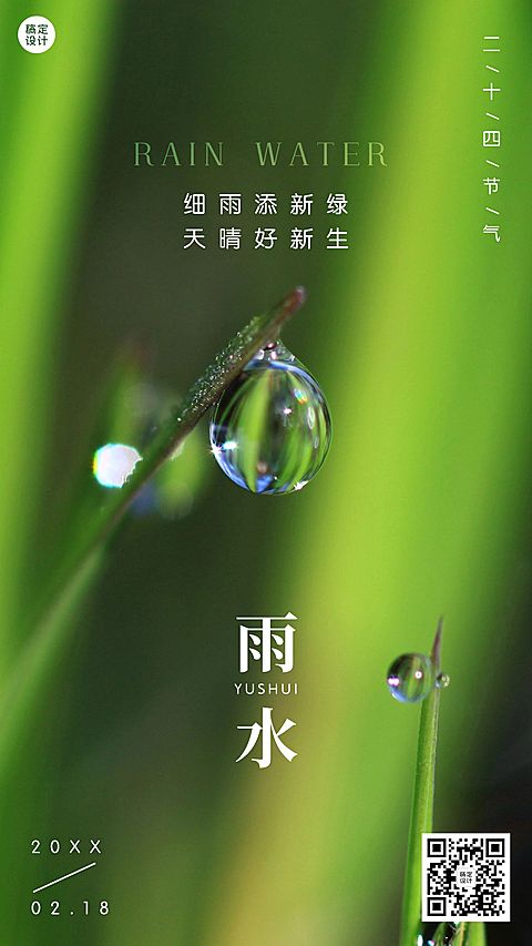 雨水节气清新实景手机海报