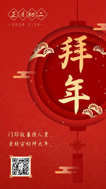 春节初二年俗套系海报红色中国风预览效果