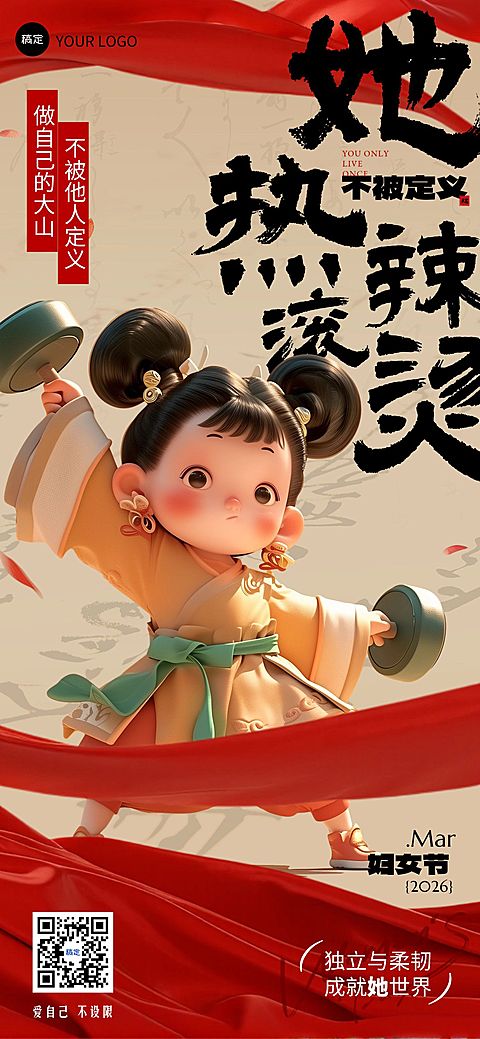 企业妇女节节日祝福软3D风全屏竖版海报AIGC