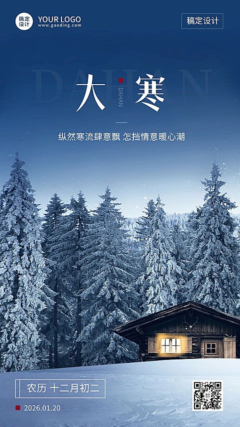 大寒节气祝福实景手机海报