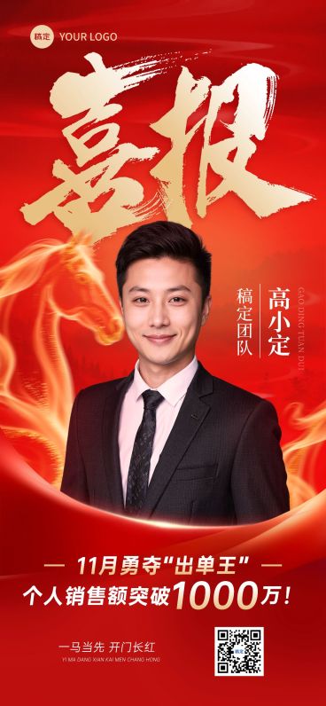 金融开门人物业绩喜报马年喜庆感全屏竖版海报AIGC预览效果