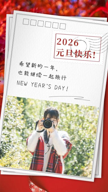 元旦旅游攻略VLOG明信片竖版视频封面预览效果