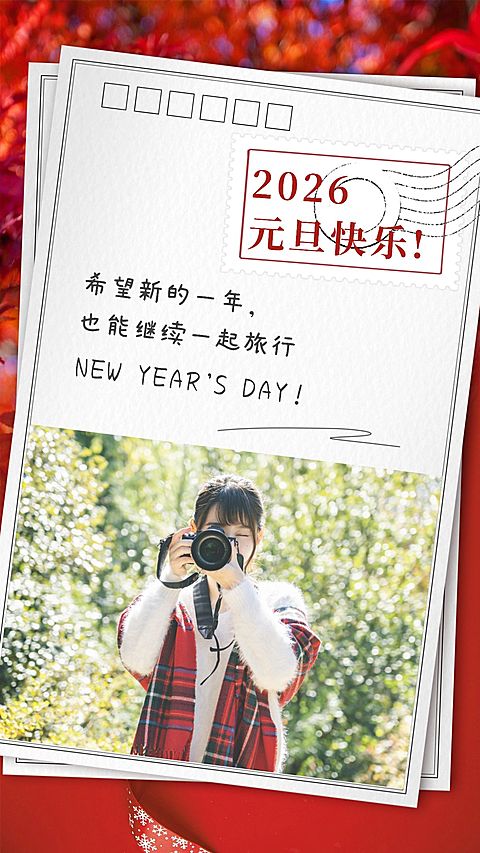元旦旅游攻略VLOG明信片竖版视频封面