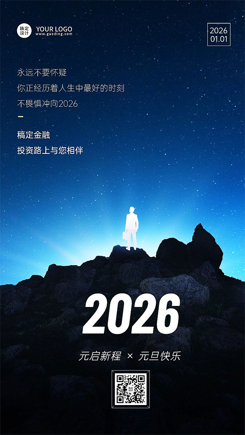 元旦2025金融保险节日祝福激励正能量简约励志手机海报