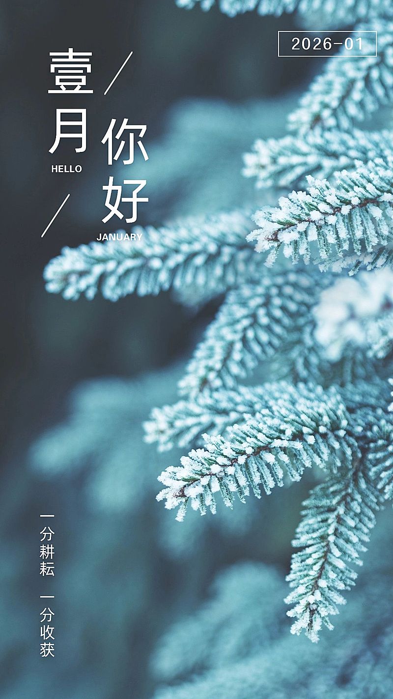 通用1月你好祝福文艺手机海报