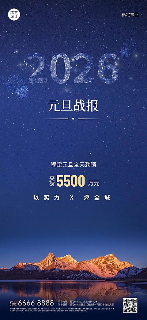 元旦节房地产业绩展示简约海报
